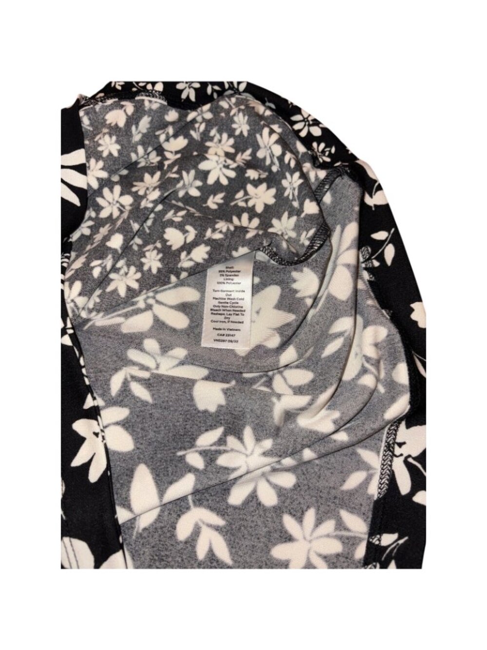 Talbots Dress Women's Black White Floral 3/4 Sleeve Faux Wrap Midi Size XL NEW - Picture 3 of 3